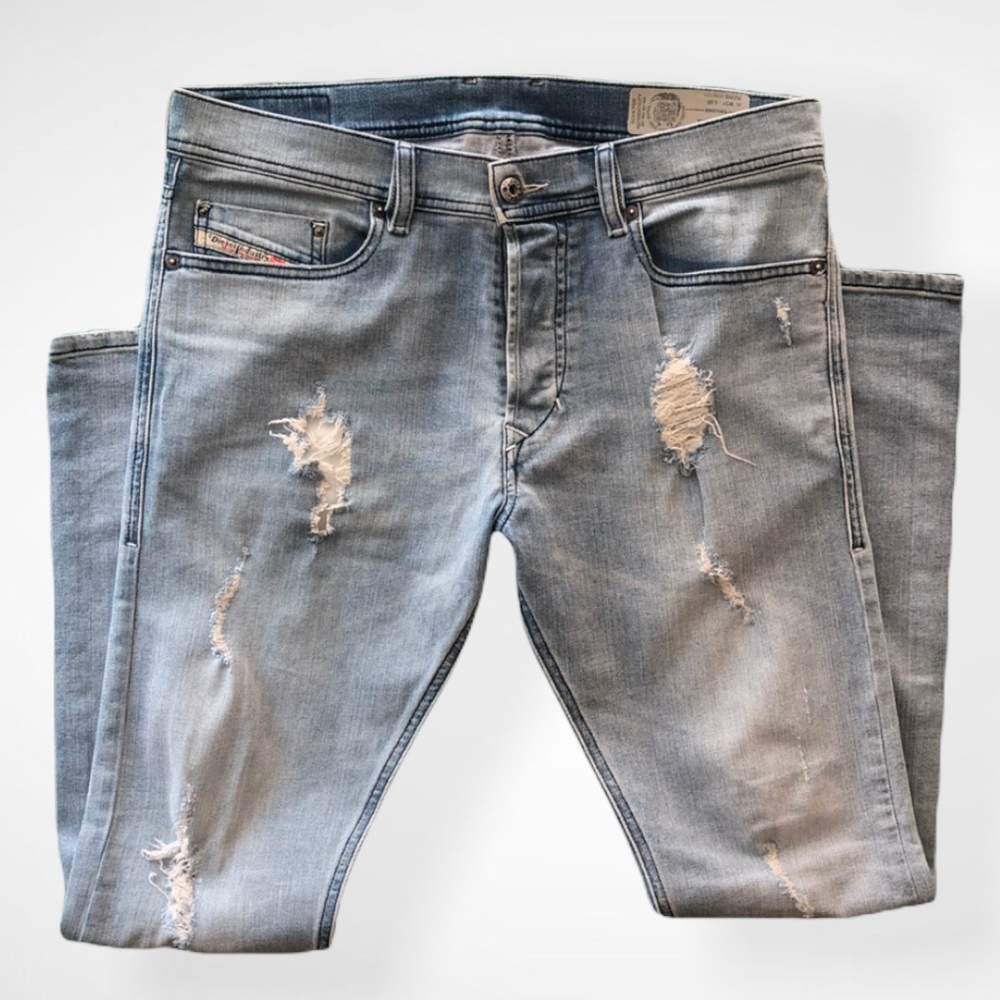 Diesel Light Blue Distressed Slim Straight Jeans